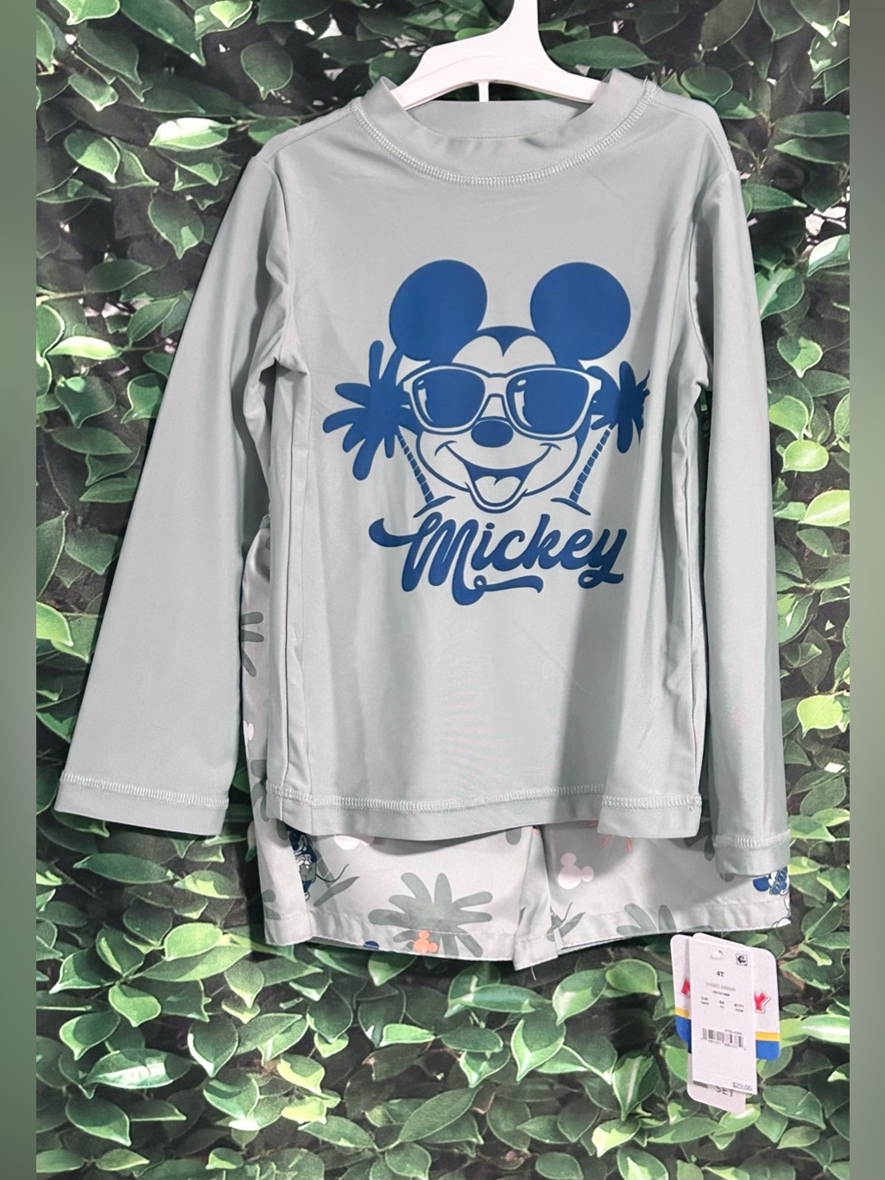 Disney Mickey Mouse Swim Set Rash Guard Swim Trunks Toddler Boys 4T New